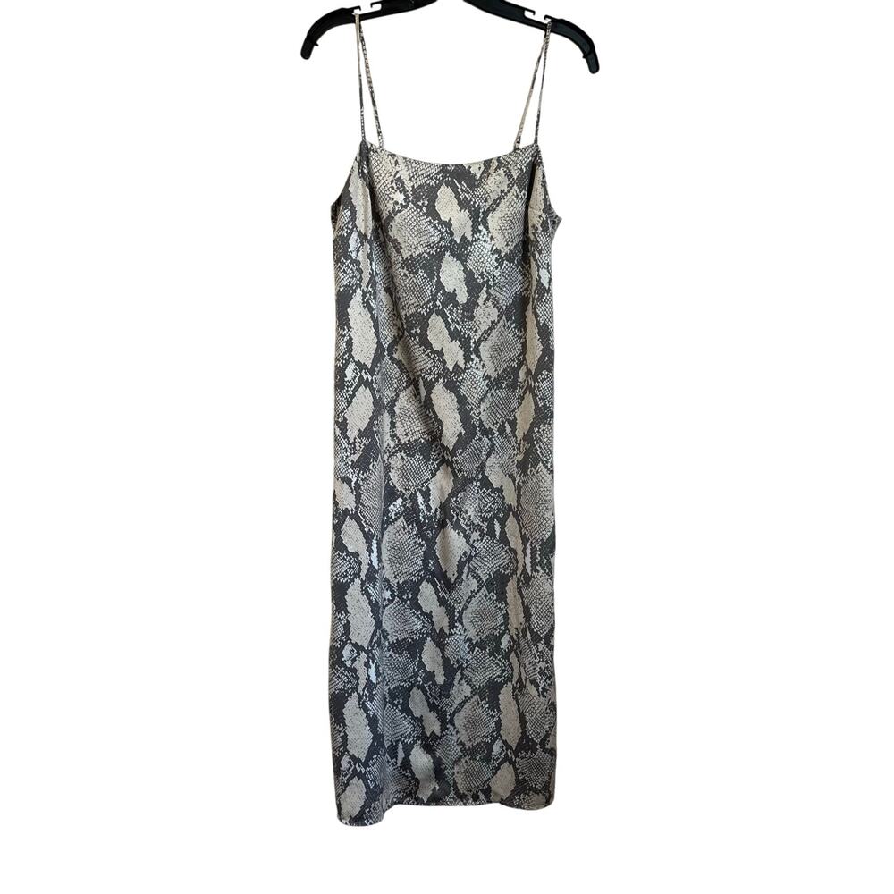 H&M Snake Print Gray and Cream Satin Midi Slip Spaghetti Strap Dress Sz S